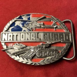 "United States NATIONAL GUARD" Belt Buckle 1987 Siskiyou Enameled 3 1/4 x 2 1/2